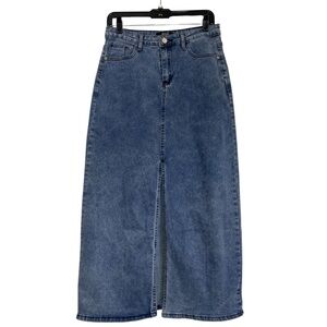 NWOT Blue Denim Maxi Skirt with Front Slit
